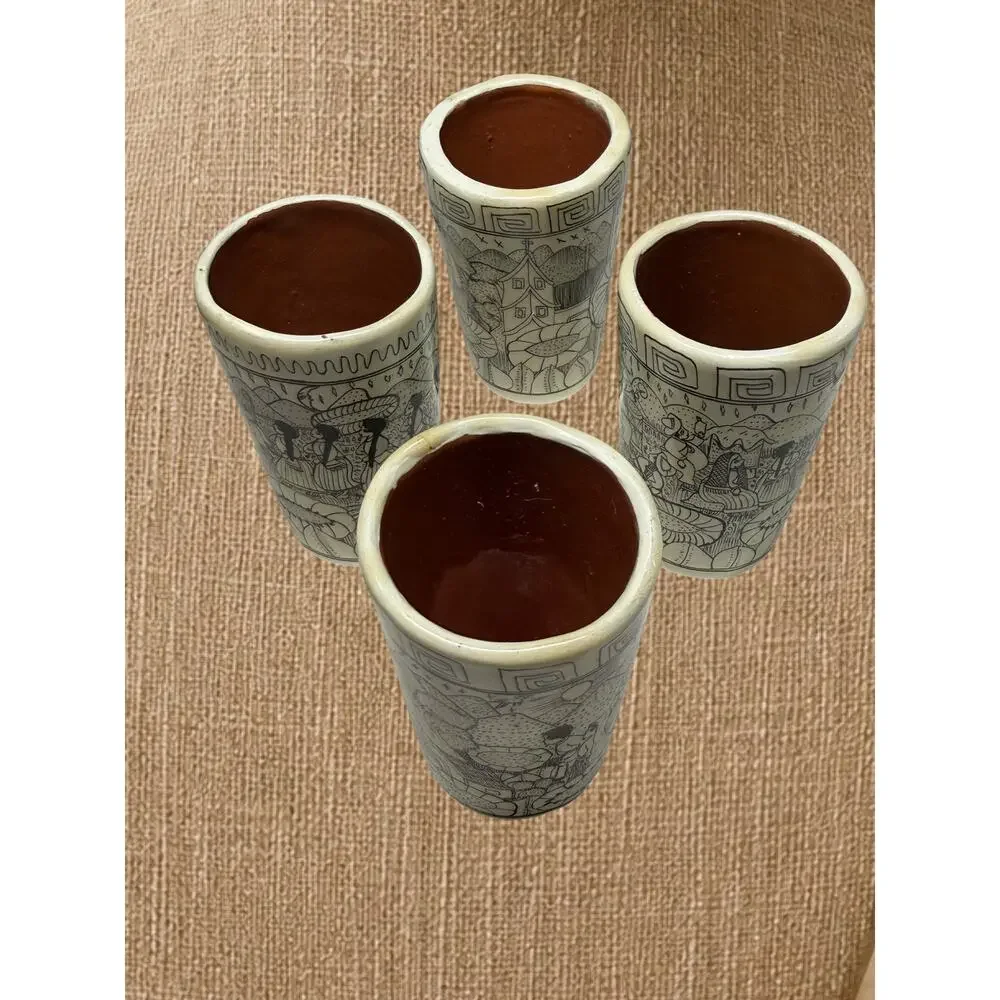 Floriberto Bustillos Xalitla Mexican Folk Art Tequila Shot Cups Set 4